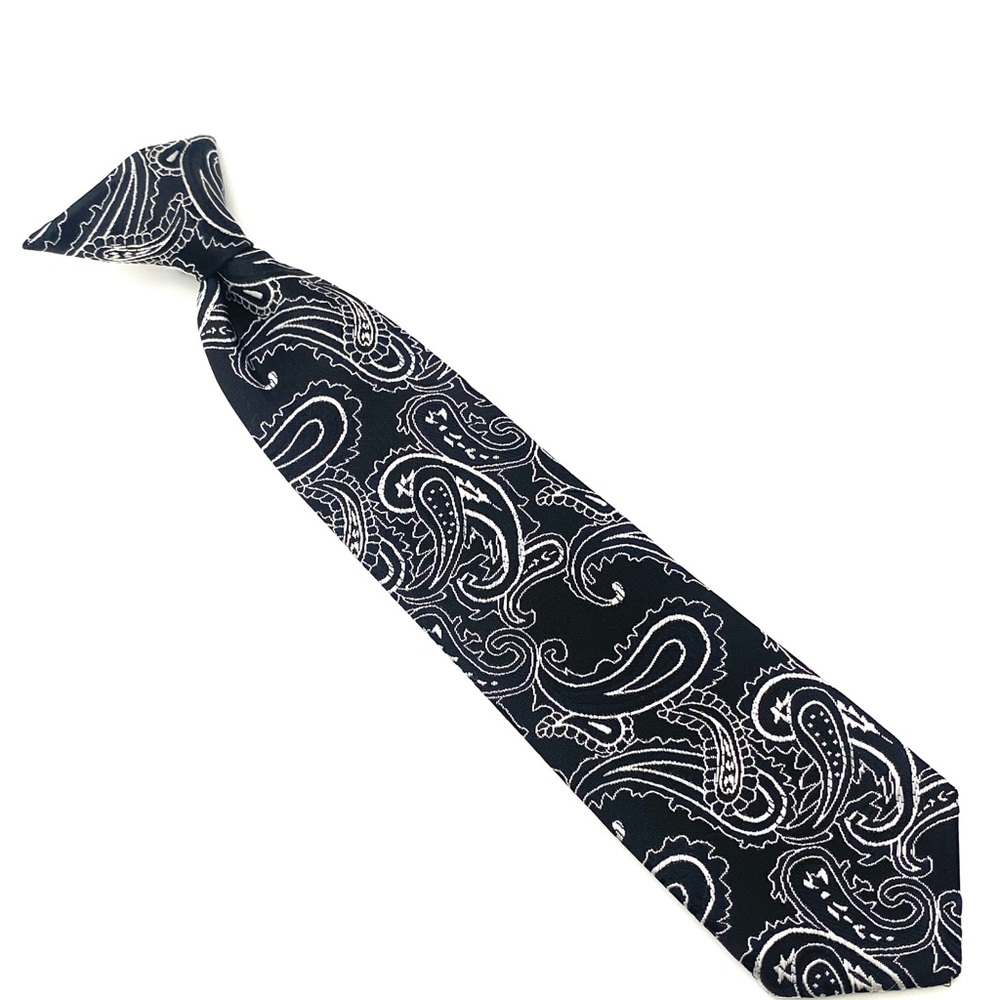 Youth Black Graphic Paisley Clip-On Dress Necktie